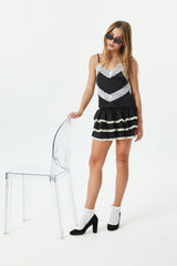 Margot Black With Cream Lace Satin Tank With Lace Trim