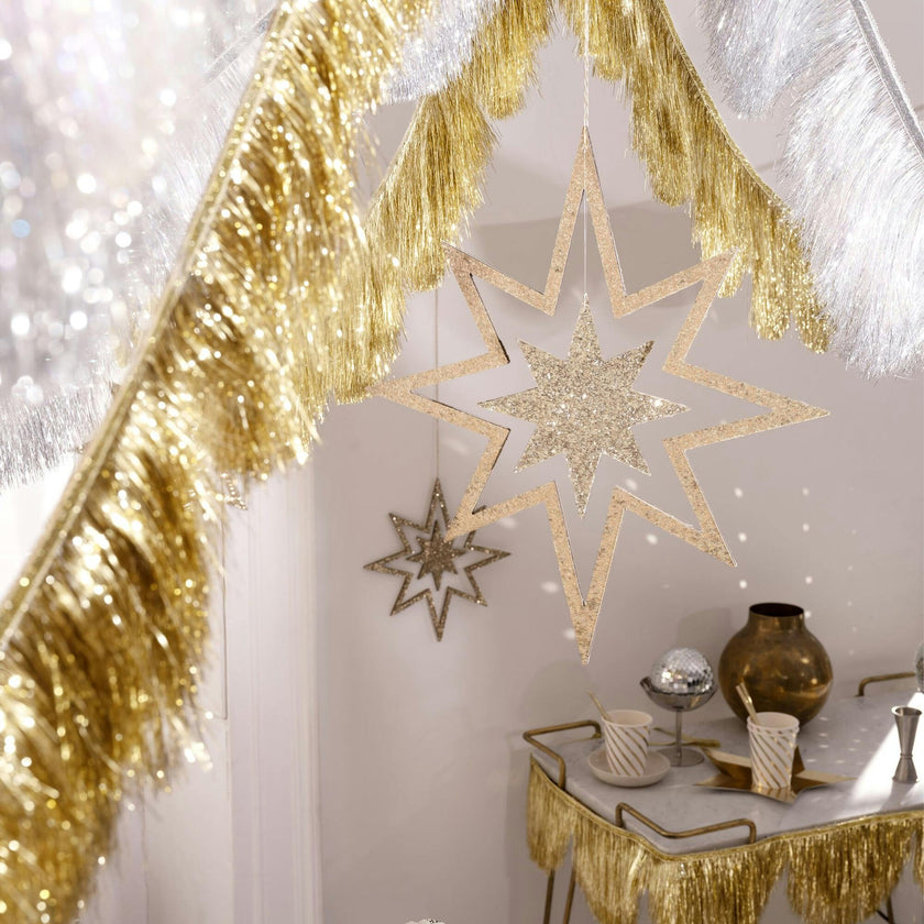 Large Glitter Wooden Star Decorations