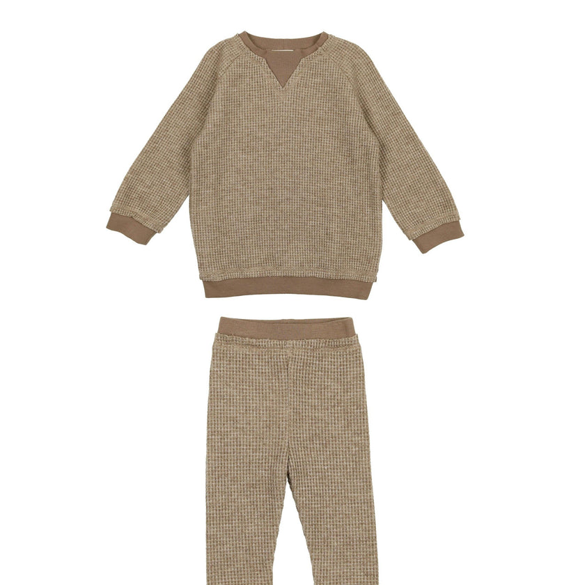 Waffle Knit Ribbed Trim Sweater & Pant Sparkle Set