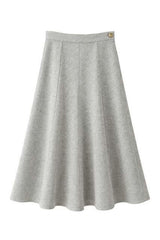 Wool Button Side Midi Skirt