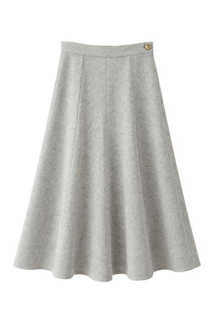 Wool Button Side Midi Skirt
