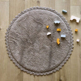 Perla Hand-Tufted Crochet Lace Trim Round Rug