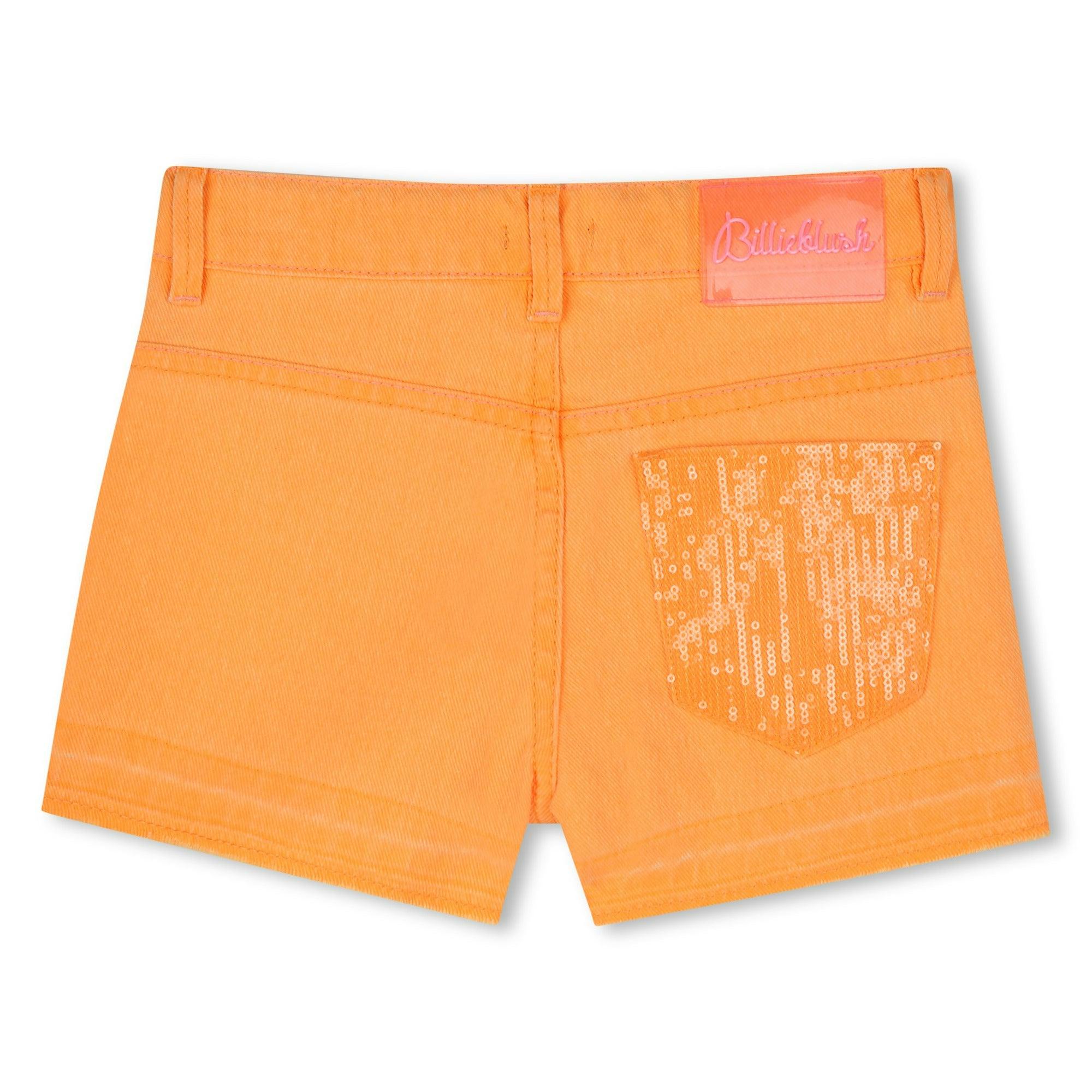 Orange Pop Denim Sequin Pocket Shorts