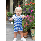 Plaid Seersucker Shortall With Front Pocket