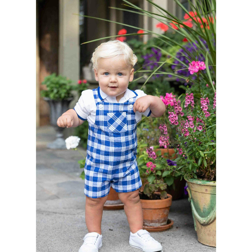Plaid Seersucker Shortall With Front Pocket