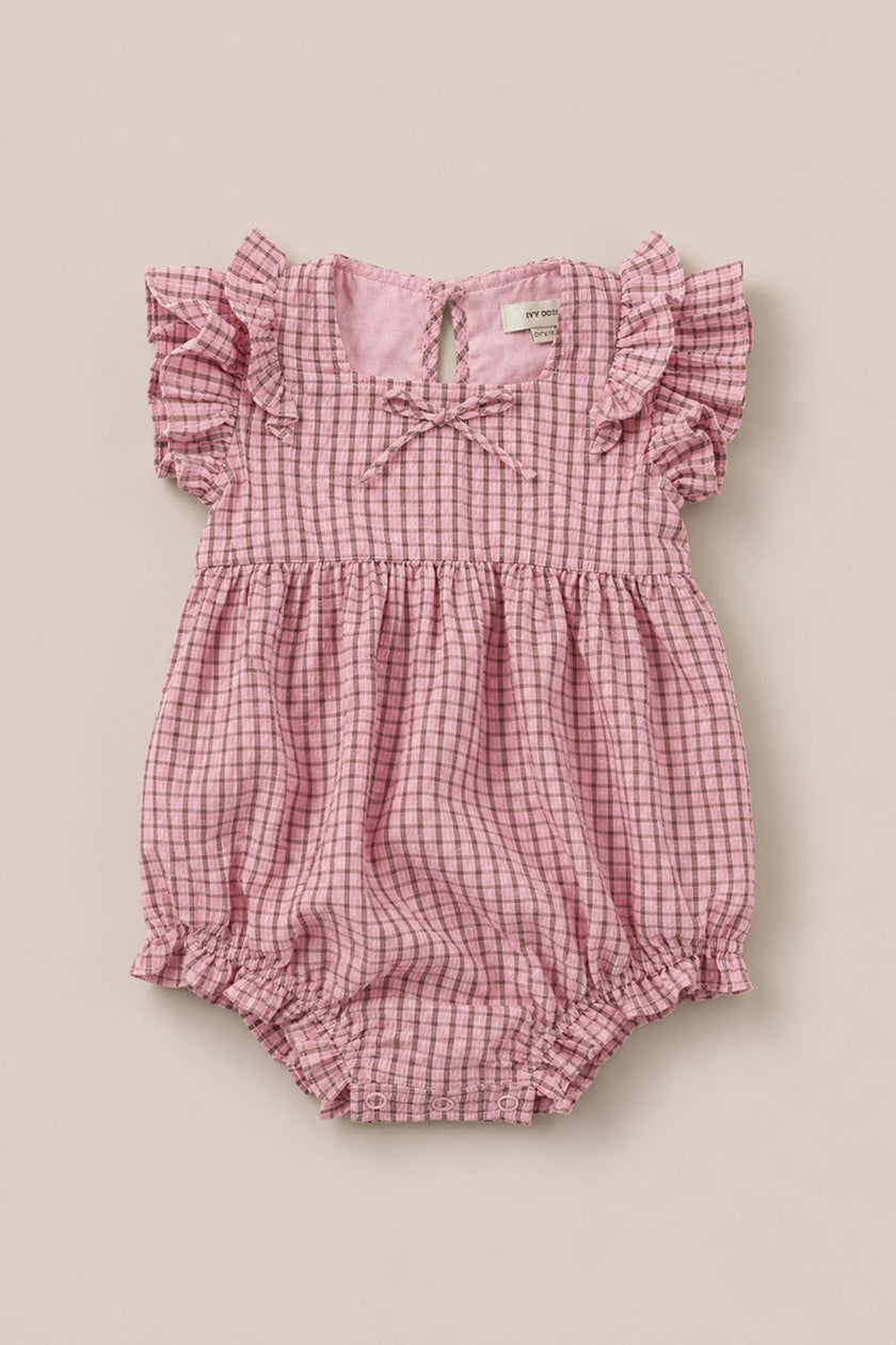 Baby Ana Romper in Pink & Brown Gingham