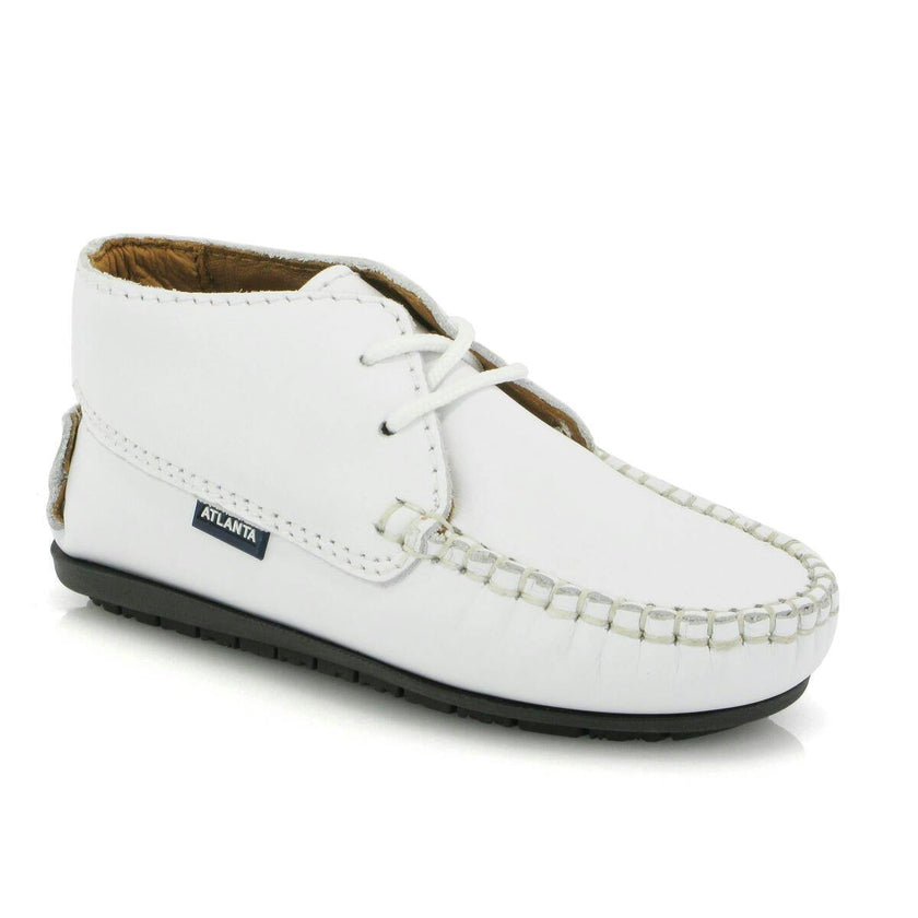 Smooth Leather Moccasin Boots, White