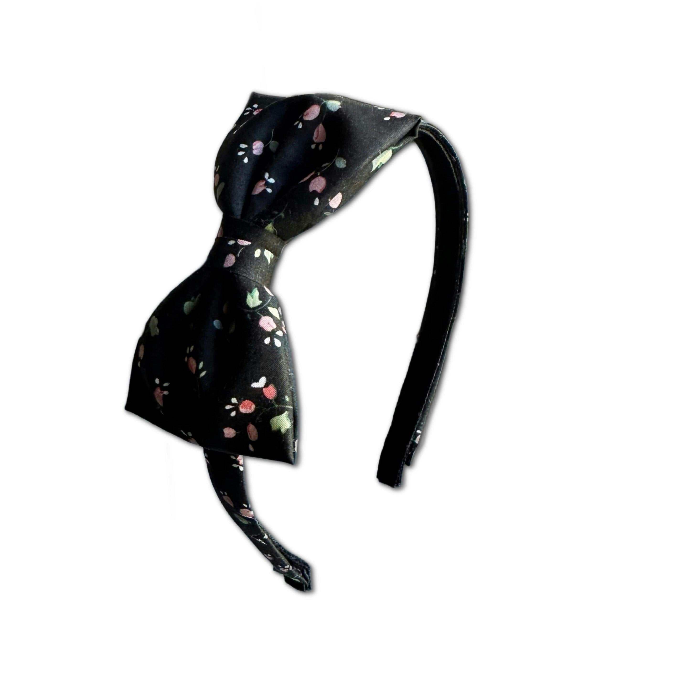 Liberty of London Bow Headband, Black/Pink Floral