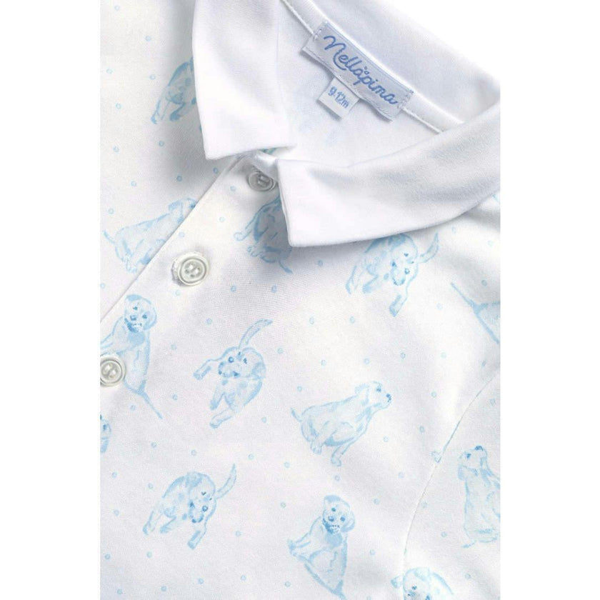 Blue Puppy Love Print Romper long sleeve
