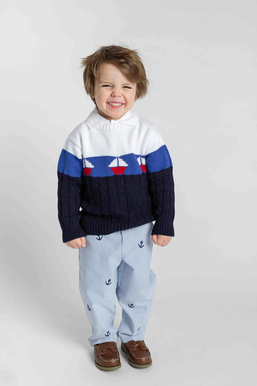 Stripe Fake Fly Pants With Anchors
