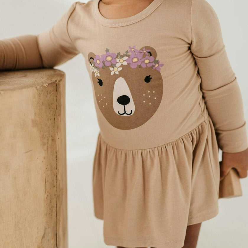 Girl's Bodysuit Dress Set Winter Floral