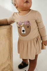 Girl's Bodysuit Dress Set Winter Floral