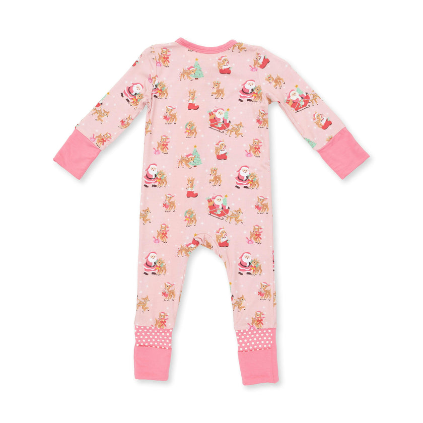 Vintage Reindeer & Santa Pink - Convertible Romper