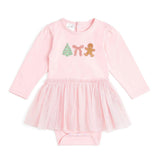 Gingerbread Embroidered Christmas Long Sleeve Tutu Bodysuit