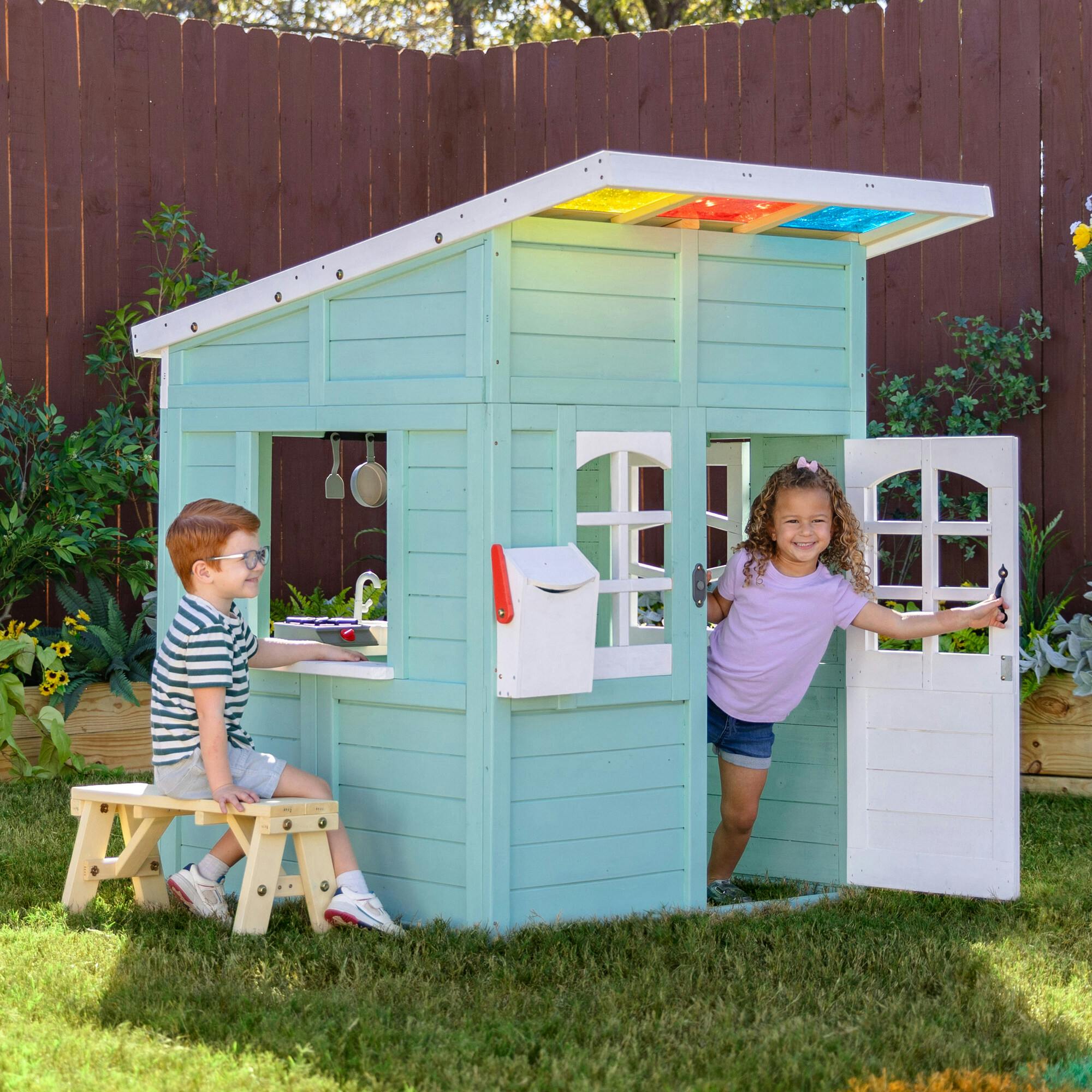 Teamson Kids Rainbow Shade Wooden Playhouse With Kitchen