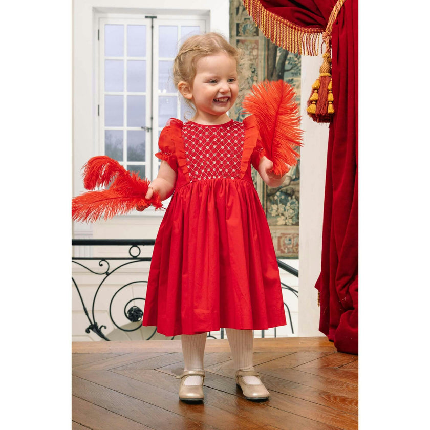 Camelia Red Cotton Smocked Dress