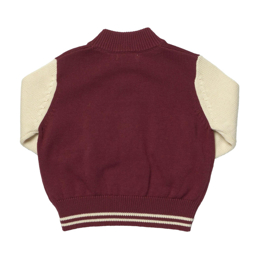 Boys Varsity Zip Sweater - Burgundy Cream