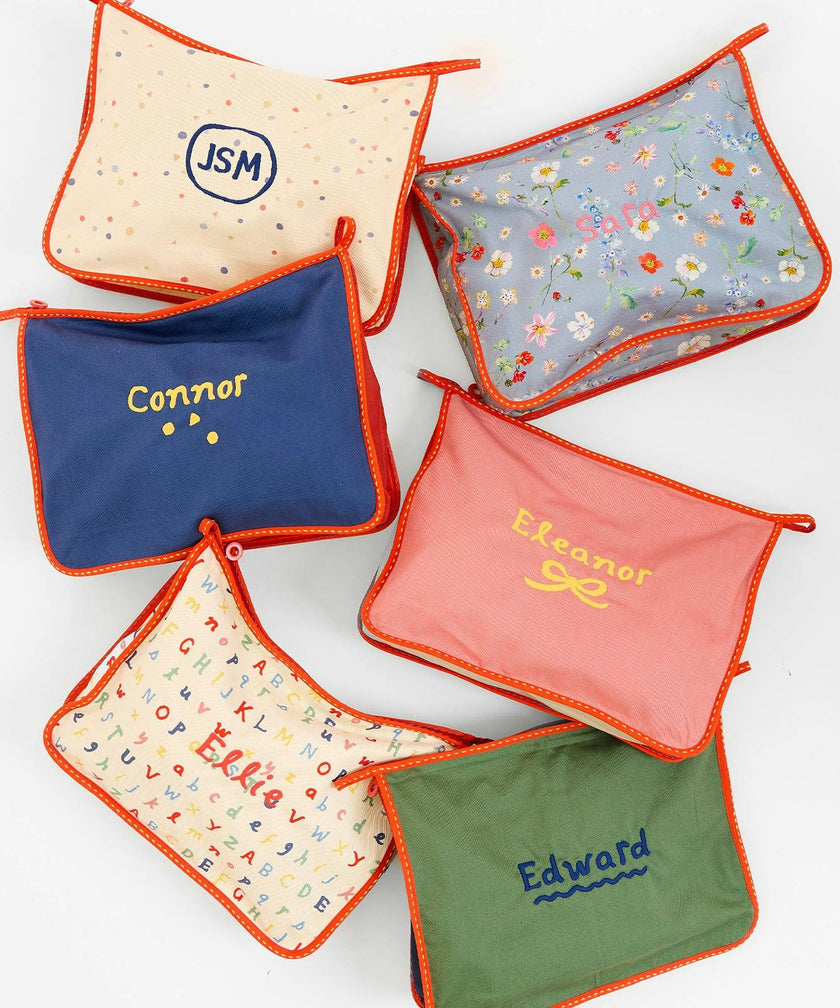 Large Zip Bag, Denim ABC's