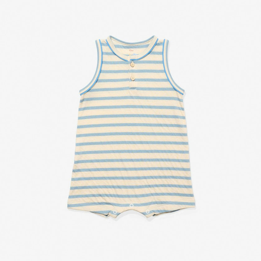 Lachlan Romper, Dusty Blue Stripe