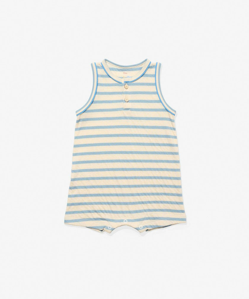 Lachlan Romper, Dusty Blue Stripe
