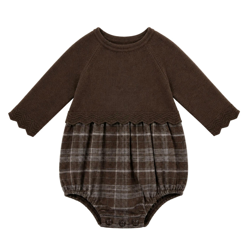 Pointel Knit & Plaid Woven Bubble
