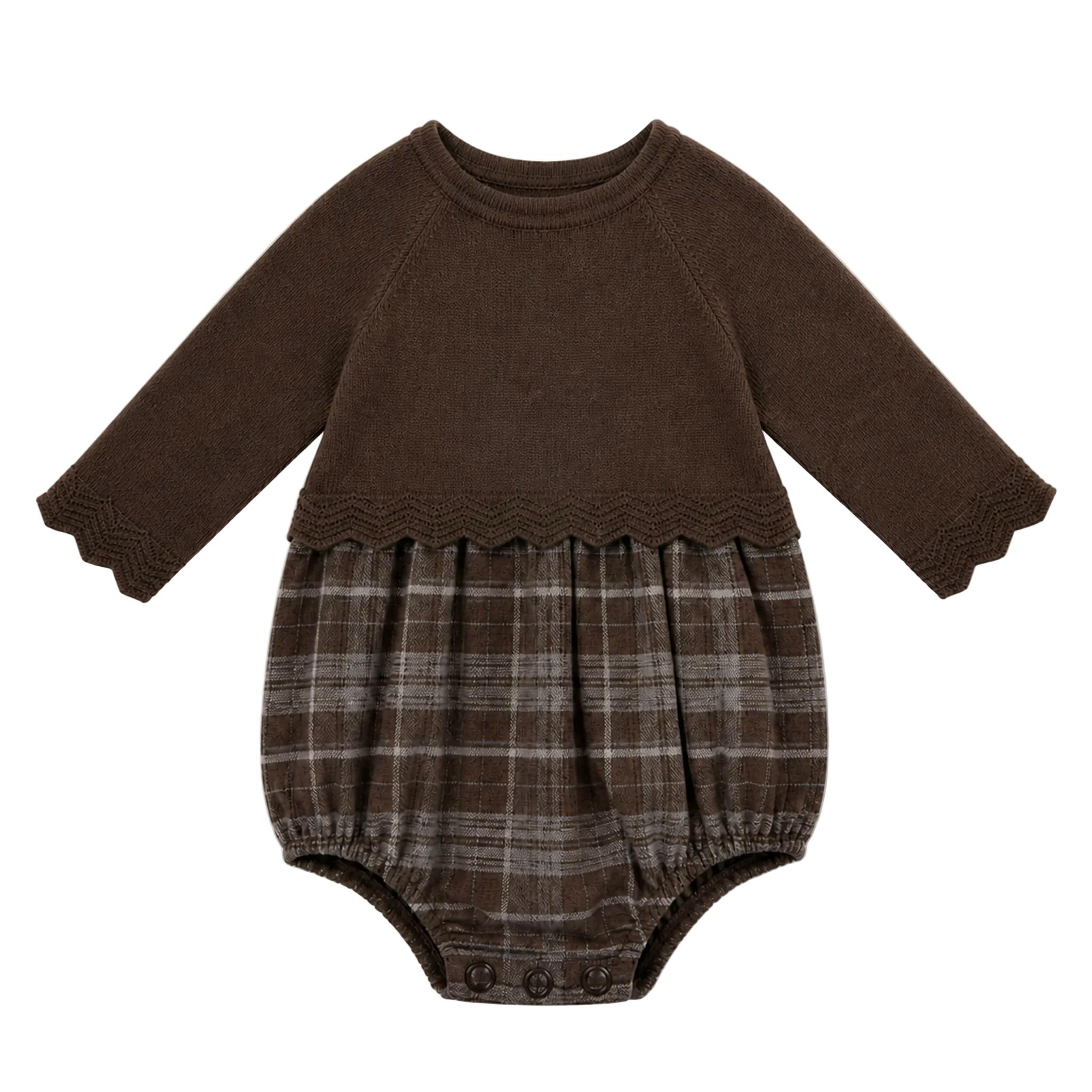 Pointel Knit & Plaid Woven Bubble