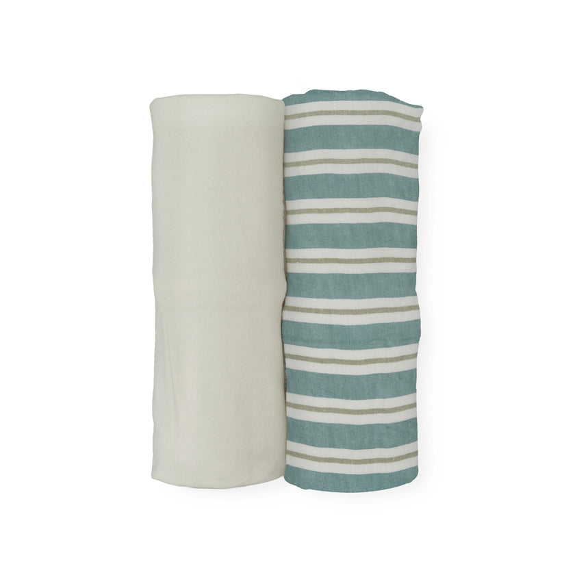 Stretch Knit Swaddle Blanket 2 Pack - Blue Vintage Stripe