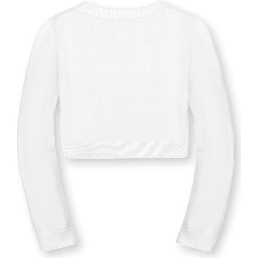 Organic Long Sleeve Scallop Detail Cardigan Sweater, White
