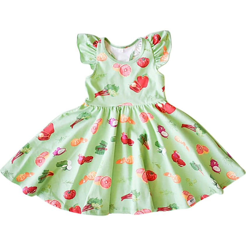 Racer Back Twirly Dress in Greens Market