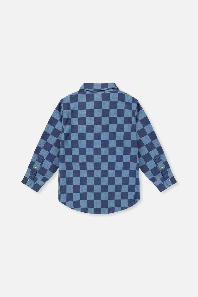 Chambray Shirt Blue Checkered Print