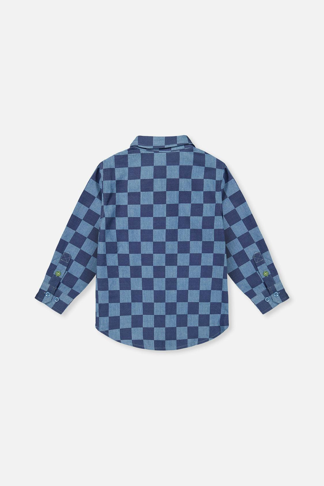 Chambray Shirt Blue Checkered Print