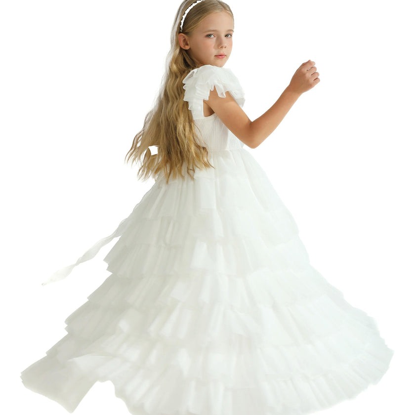 White Layered Tulle Abbyfield Dress