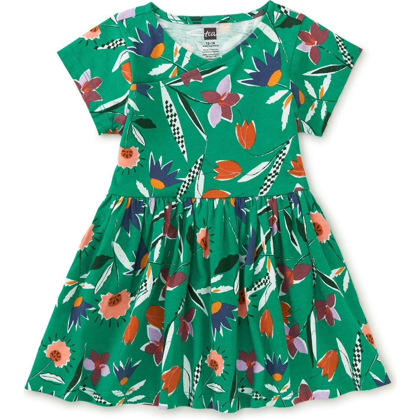 Short Sleeve Wrap Neck Dress, Green