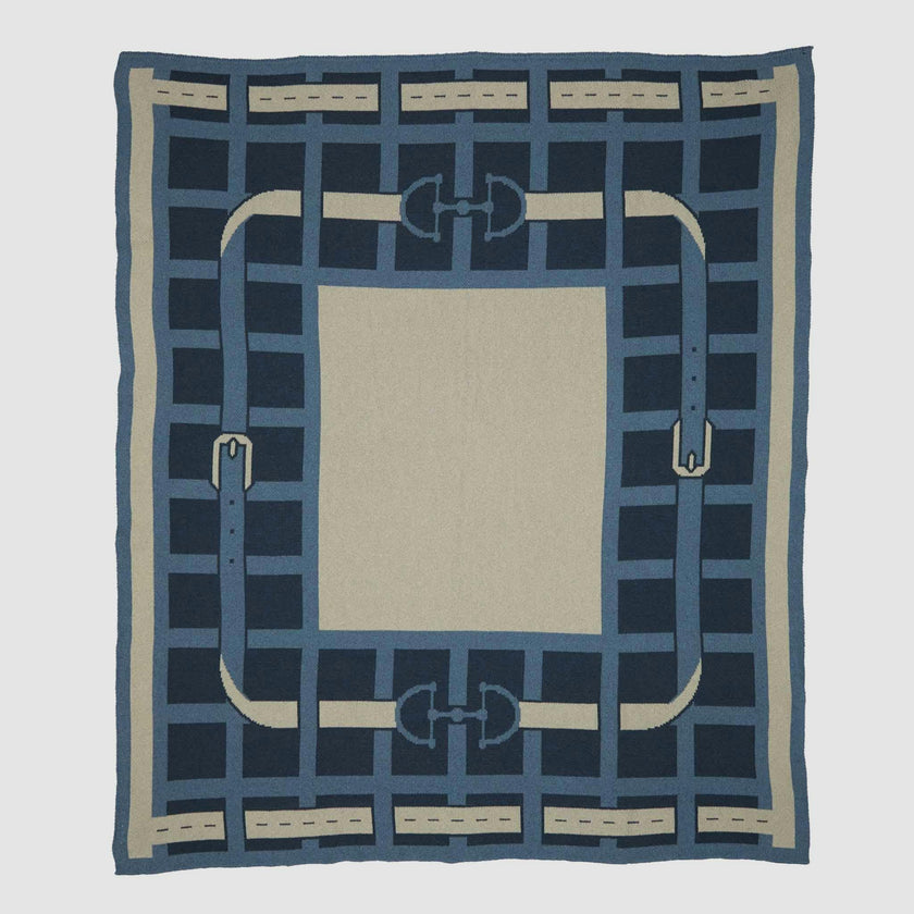 Cotton Sustainable Knit Throw Blanket - Equestrian Lattice