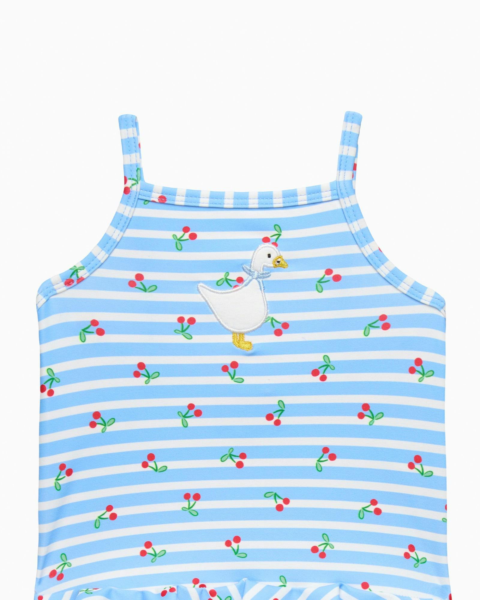 Baby Cherry Stripe Duck Swimsuit in Blue