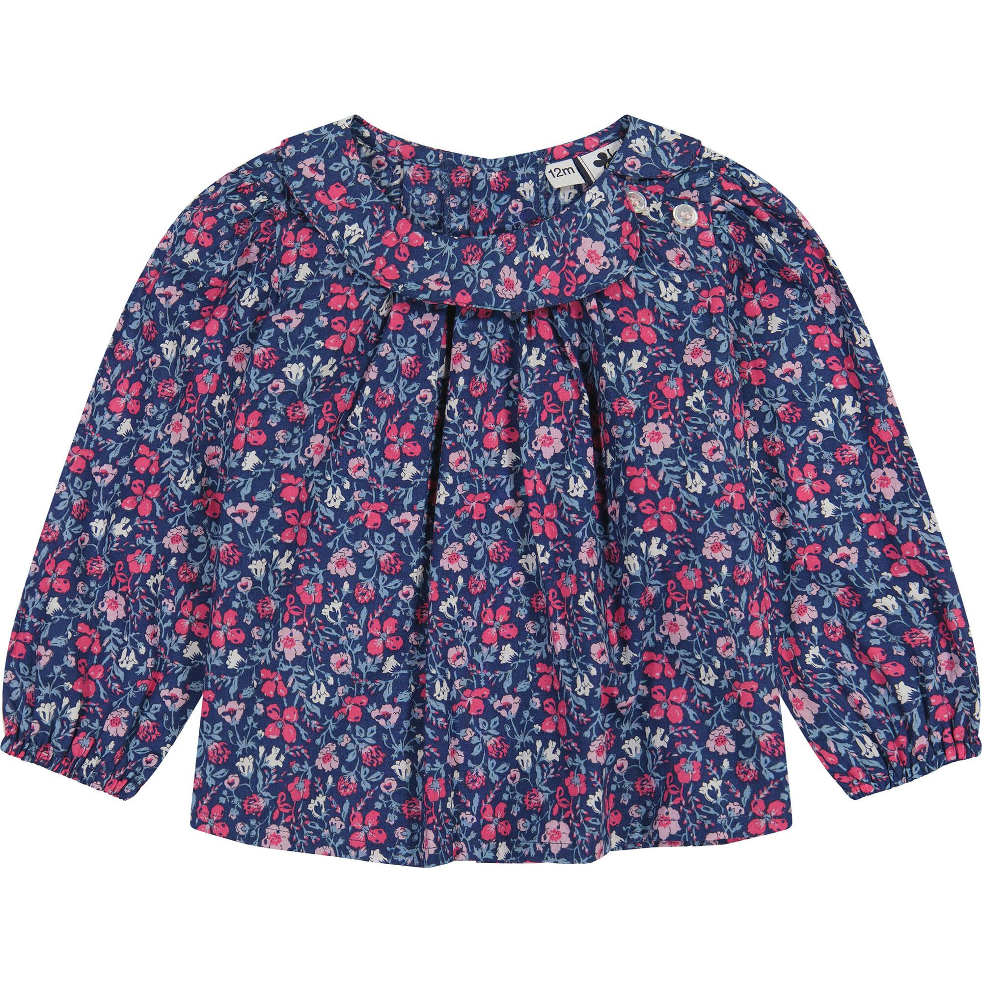 Sadie Side Floral Peter Pan Collar Bubble Sleeve Blouse, Pink
