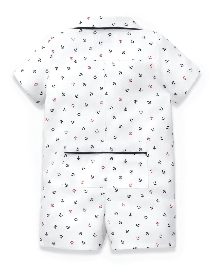 Baby's Twill Summer Romper in Anchors Away White