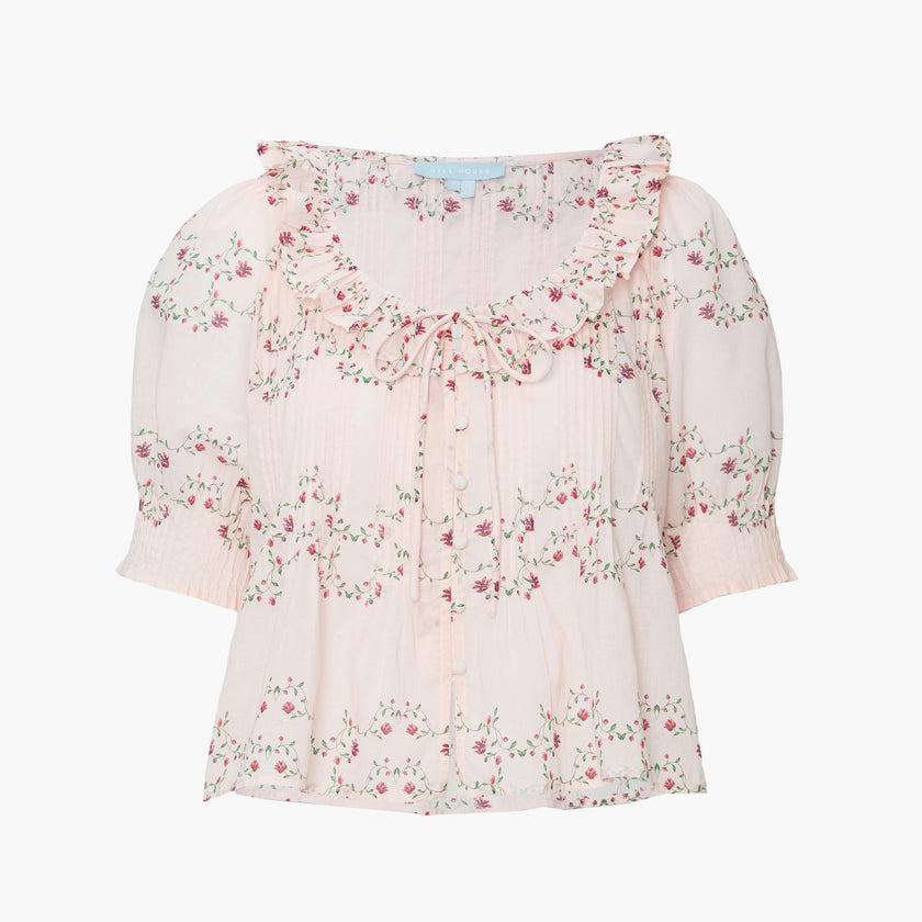 The Camri Top - Pink Floral Vine Scallop