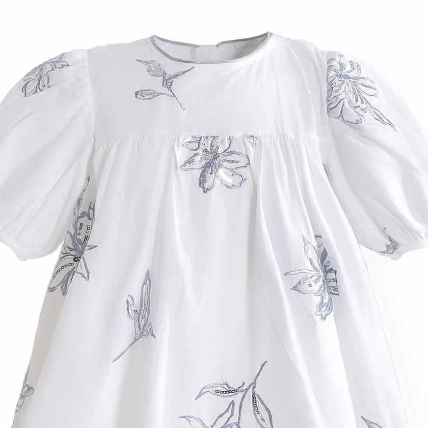 Whisper Embroidered Puff-Sleeve Dress
