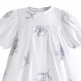 Whisper Embroidered Puff-Sleeve Dress