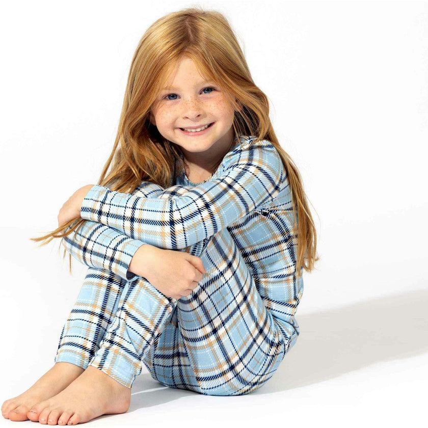 Holiday Plaid Blue Bamboo Kids Pajamas