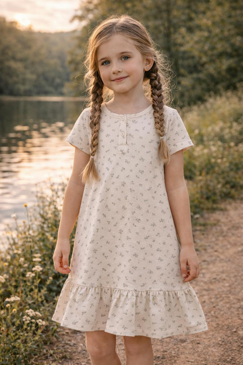 Printed Gauze Short Sleeve Dress