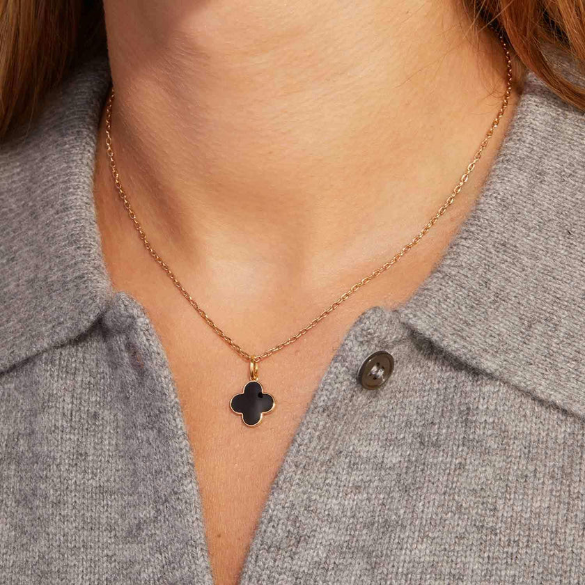 Personalized Enamel Clover Cross Necklace, 14k Gold Plated
