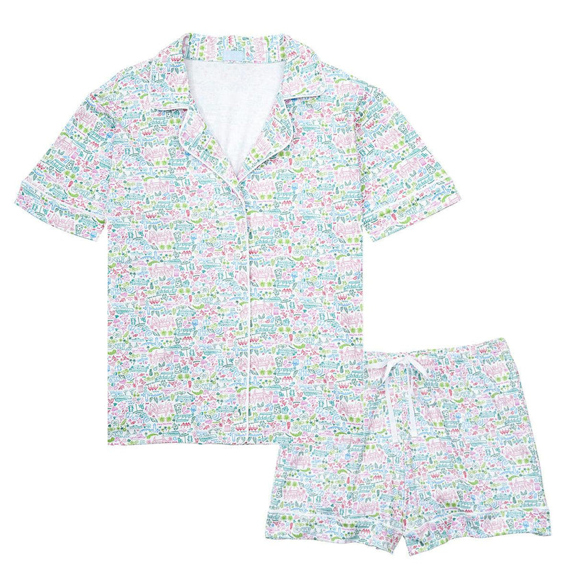 Palm Beach Women's Button Front Short Pajama Set, Multi