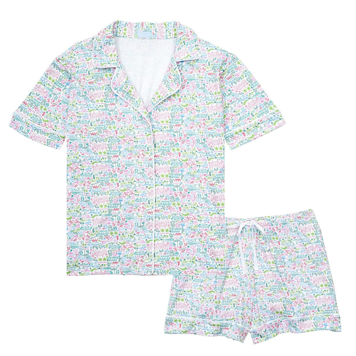Palm Beach Women's Button Front Short Pajama Set, Multi