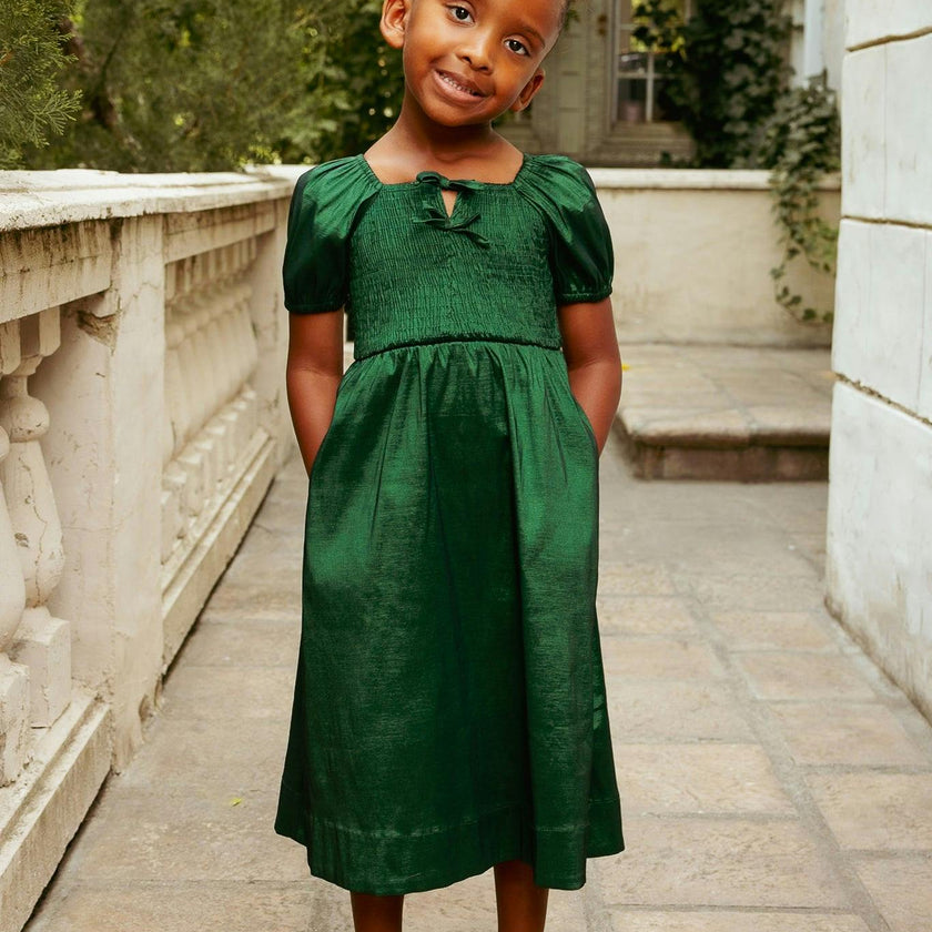 Mini Cassie Dress in Green Taffeta