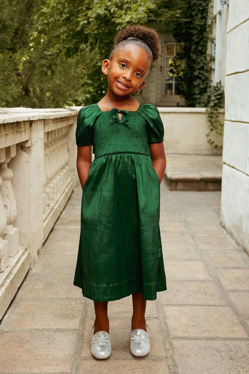 Mini Cassie Dress in Green Taffeta