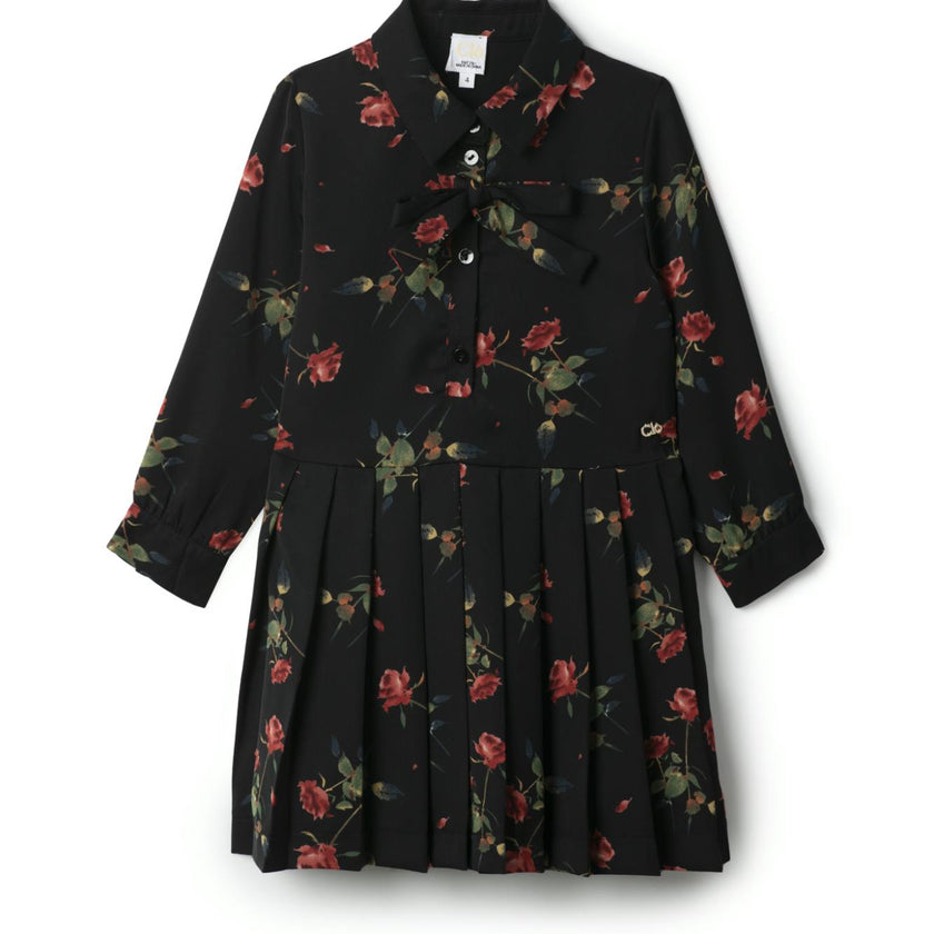 Woven Rose Print Dress Black