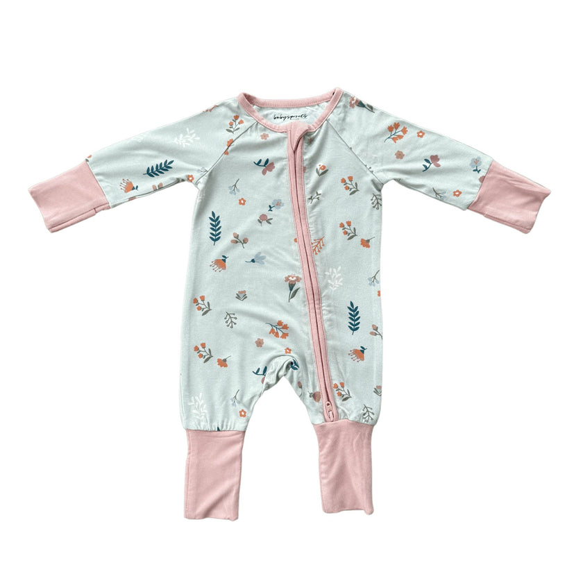 Baby Girl Long Sleeve Zip Romper in Botanical