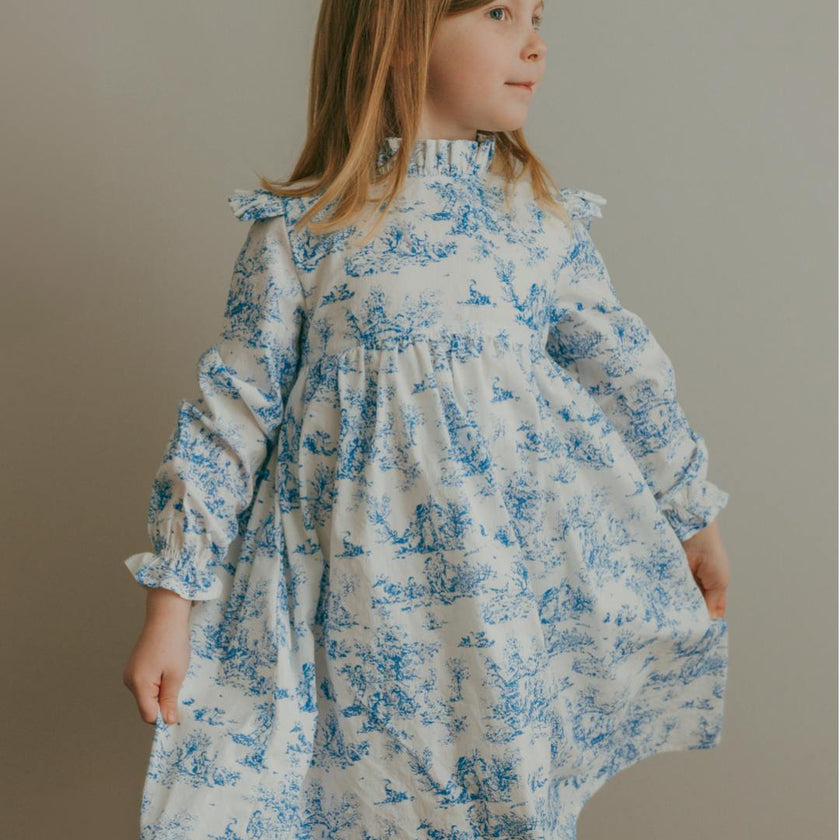 Aoki Blue Toile Dress| Long Sleeve